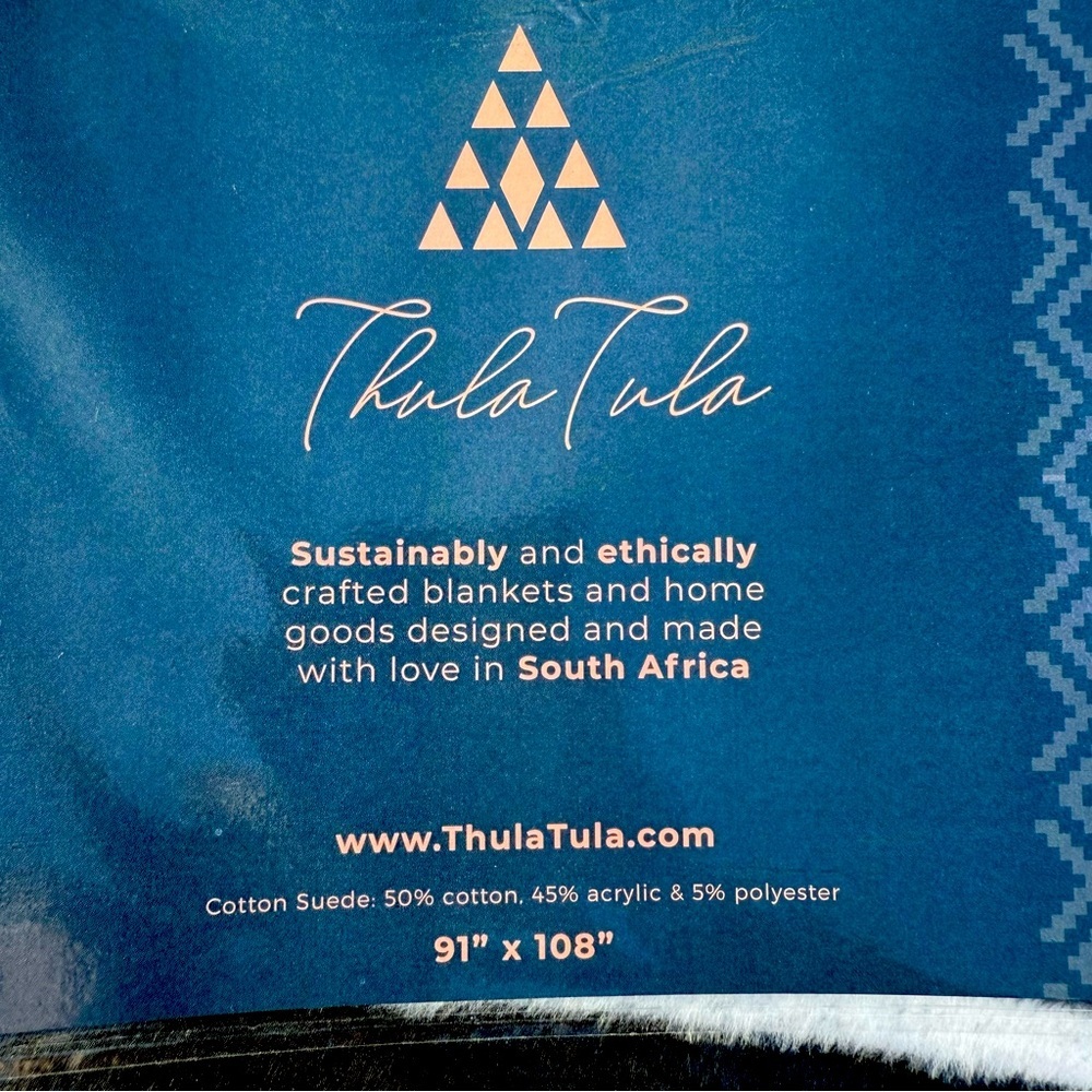 Thula Tula Xhosa Blanket Black/White Cotton Suede Large Cozy Cover 91” X 108”